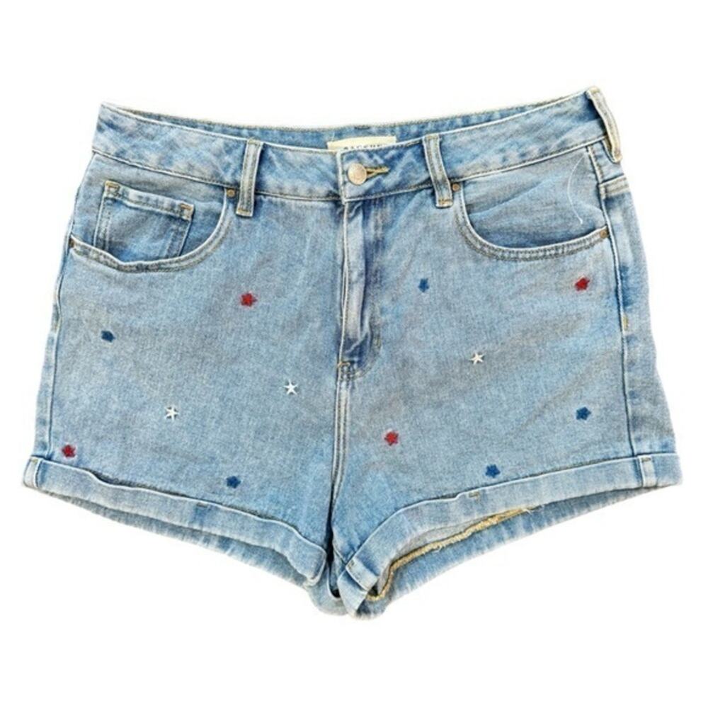 Pacsun Mom America USA Stars Embroidered Medium Blue High Rise Denim Shorts 10
